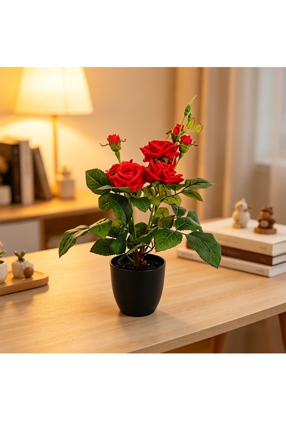 Handmade Polyester Rose Bonsai Artificial Flower