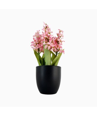 Simulated Pink Hydrangea Matte Black Flowerpot Decoration