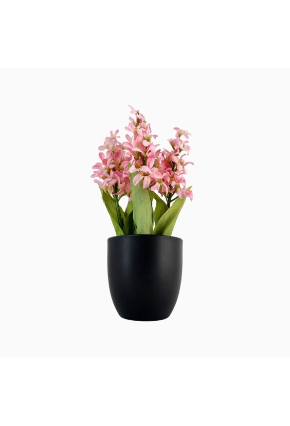 Simulated Pink Hydrangea Matte Black Flowerpot Decoration