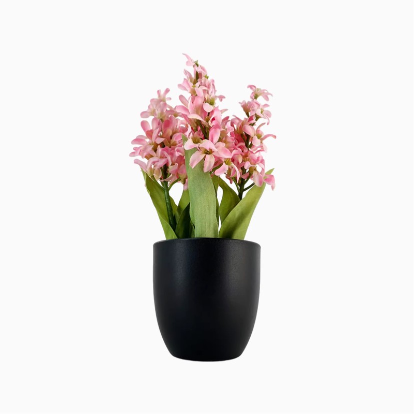 Simulated Pink Hydrangea Matte Black Flowerpot Decoration