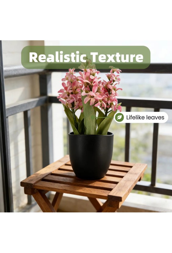 Simulated Pink Hydrangea Matte Black Flowerpot Decoration