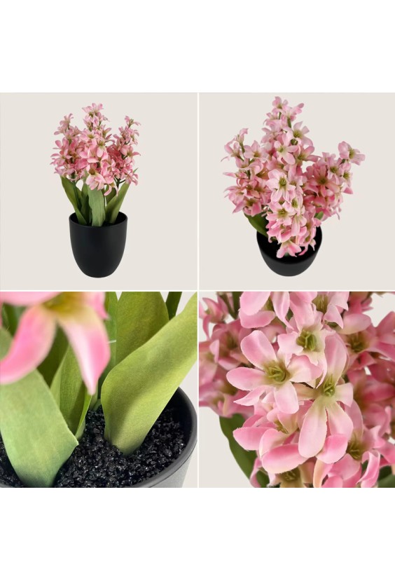 Simulated Pink Hydrangea Matte Black Flowerpot Decoration