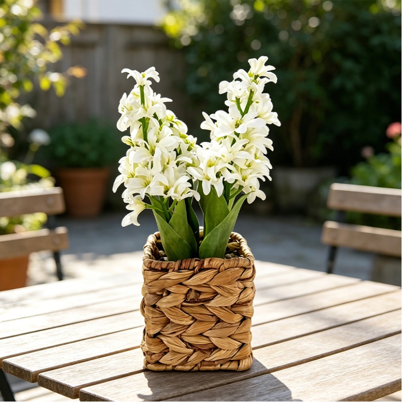 Simulated Hydrangea Woven Basket Home Decor