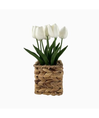 Handwoven Basket White Tulip Artificial Potted Plant