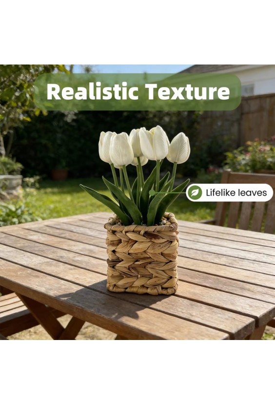 Handwoven Basket White Tulip Artificial Potted Plant