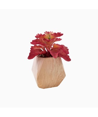 Simulated Red Stone Lotus Wooden Potted Plant