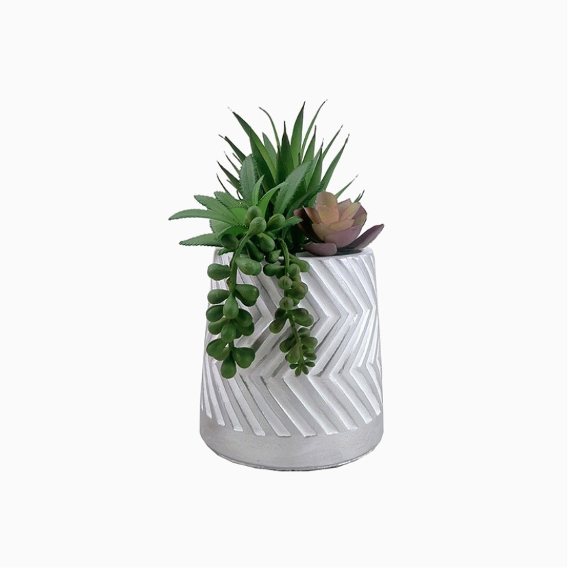 Realistic-Touch Faux Succulent in Cement Pot