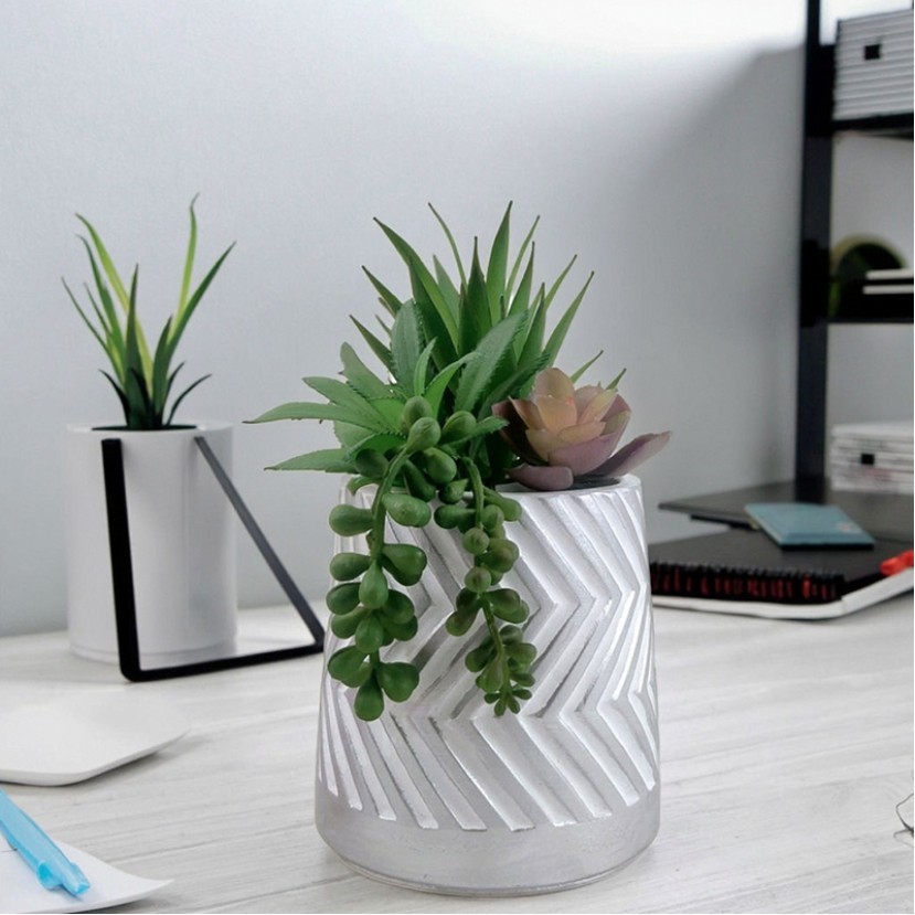 Realistic-Touch Faux Succulent in Cement Pot