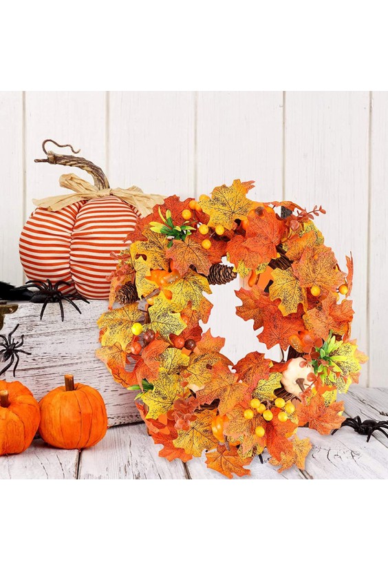 18-Inch Realistic Maple Leaf Door Wreath