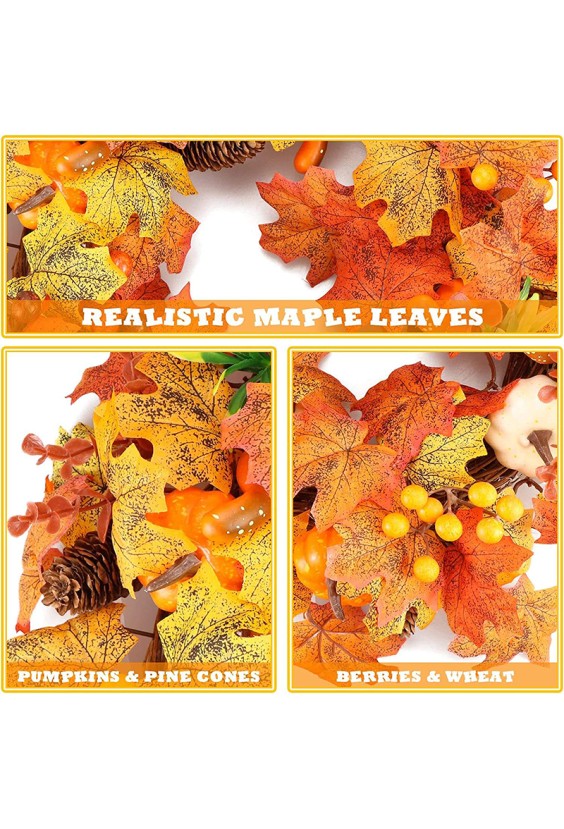 18-Inch Realistic Maple Leaf Door Wreath