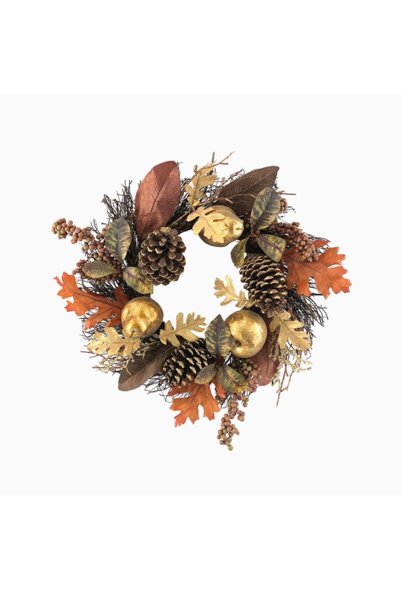 Golden Apple Maple Leaf Pinecone Decorative Wreath