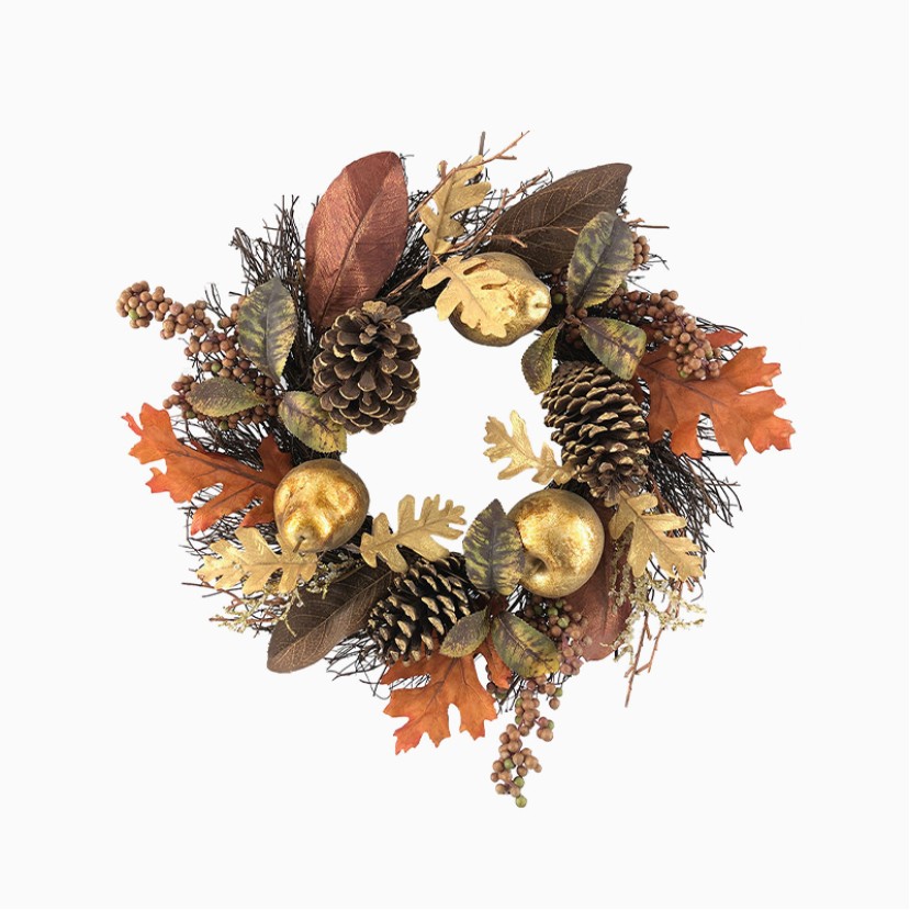 Golden Apple Maple Leaf Pinecone Decorative Wreath