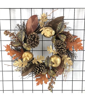 Golden Apple Maple Leaf Pinecone Decorative Wreath
