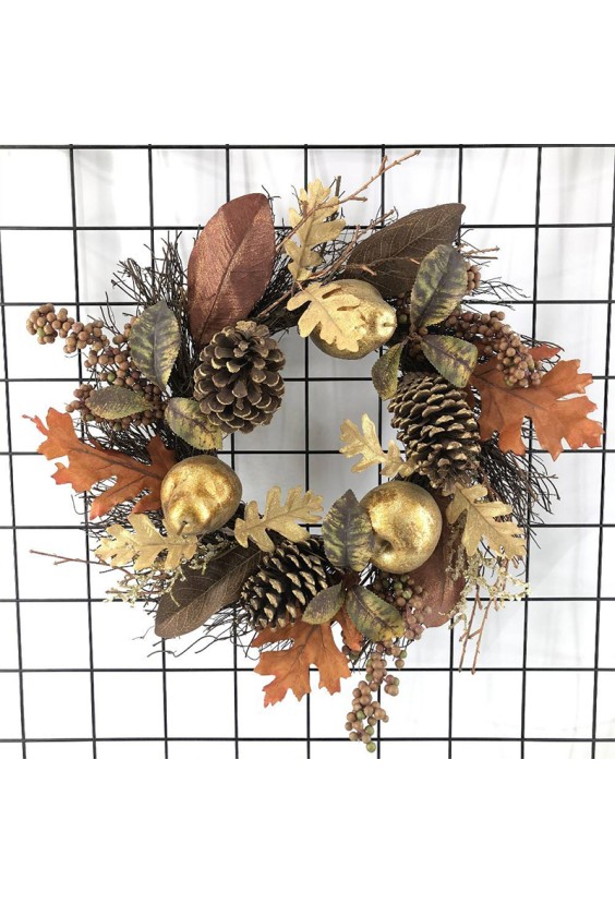 Golden Apple Maple Leaf Pinecone Decorative Wreath