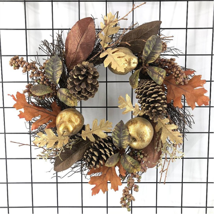 Golden Apple Maple Leaf Pinecone Decorative Wreath