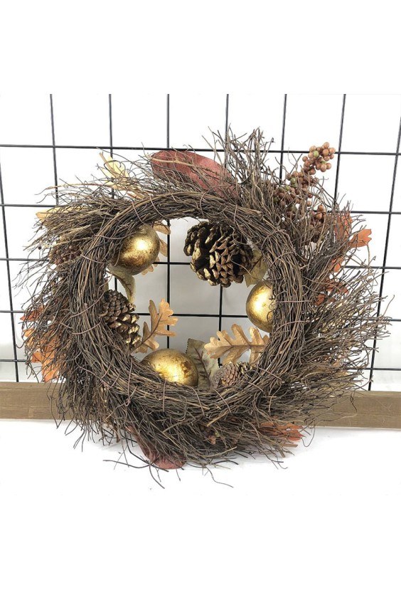 Golden Apple Maple Leaf Pinecone Decorative Wreath