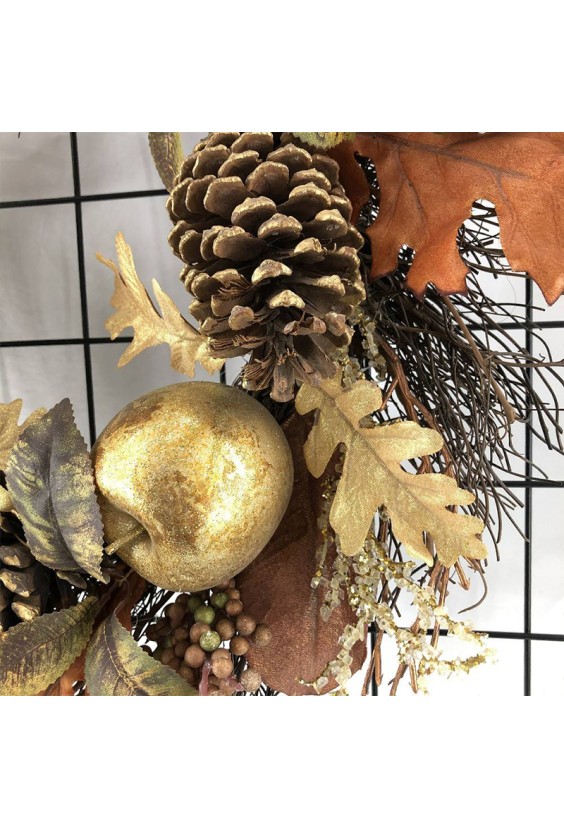 Golden Apple Maple Leaf Pinecone Decorative Wreath