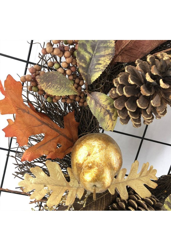 Golden Apple Maple Leaf Pinecone Decorative Wreath