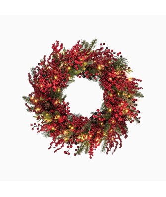 LED Berry-Embellished Christmas Wreath