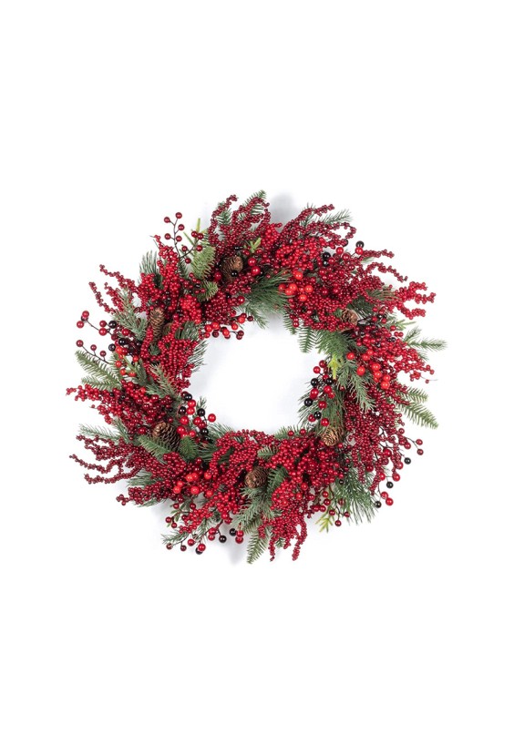 LED Berry-Embellished Christmas Wreath