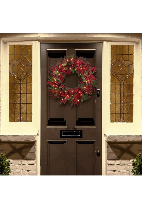 LED Berry-Embellished Christmas Wreath