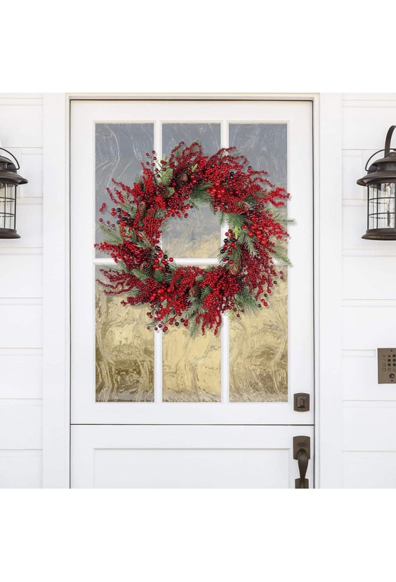 LED Berry-Embellished Christmas Wreath