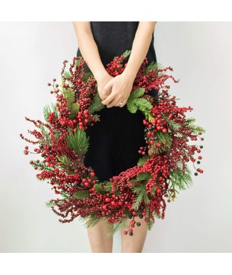 LED Berry-Embellished Christmas Wreath