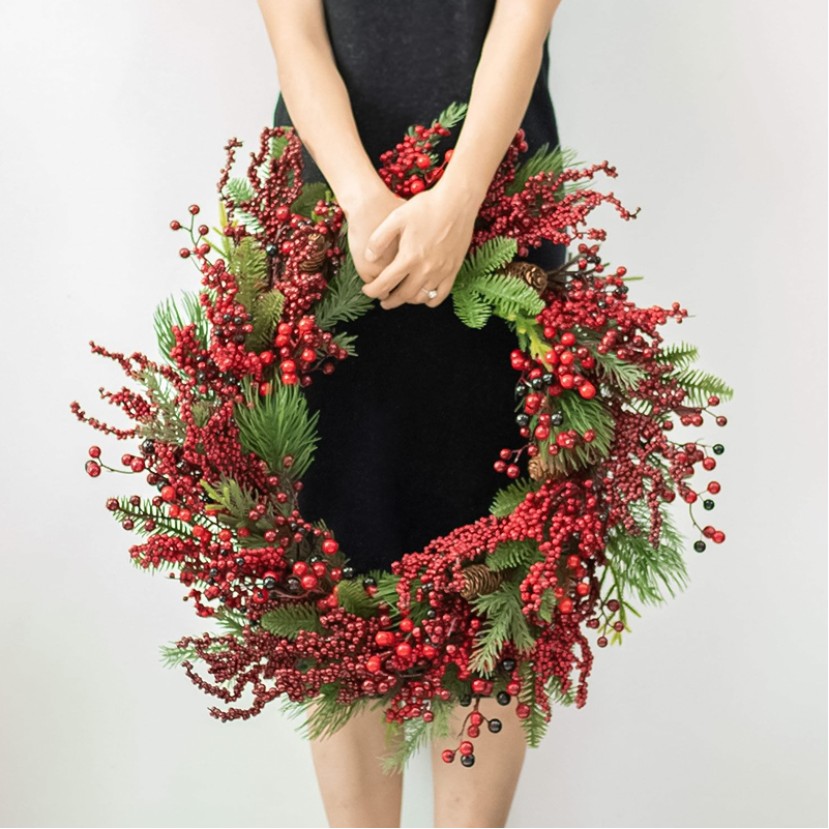 LED Berry-Embellished Christmas Wreath
