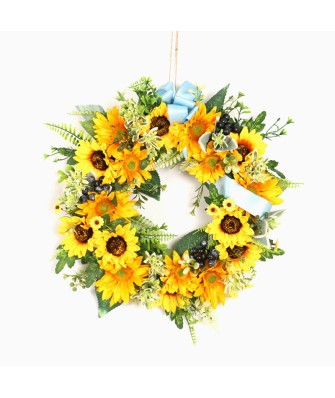 Woven Vine and Silk Sunflower Hanging Wreath