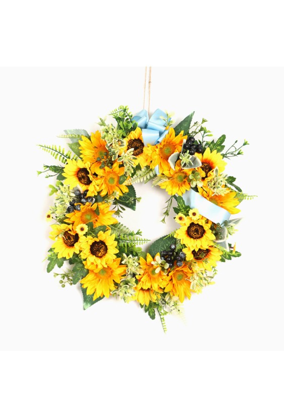 Woven Vine and Silk Sunflower Hanging Wreath
