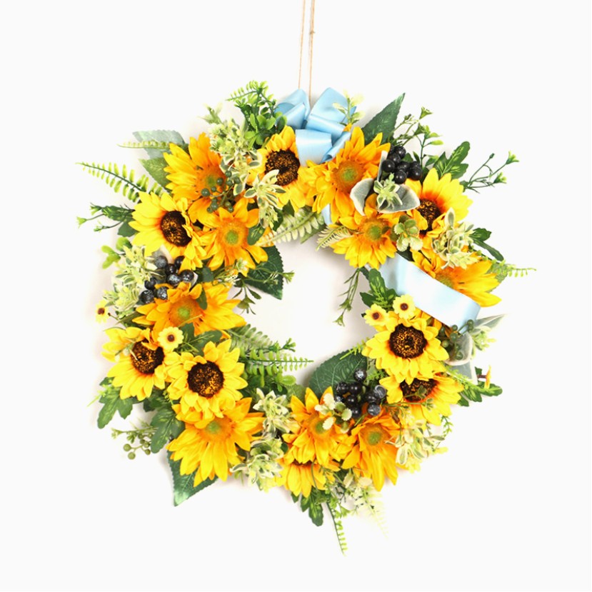 Woven Vine and Silk Sunflower Hanging Wreath