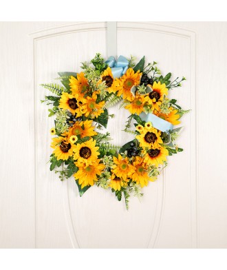 Woven Vine and Silk Sunflower Hanging Wreath