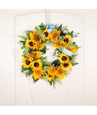 Woven Vine and Silk Sunflower Hanging Wreath