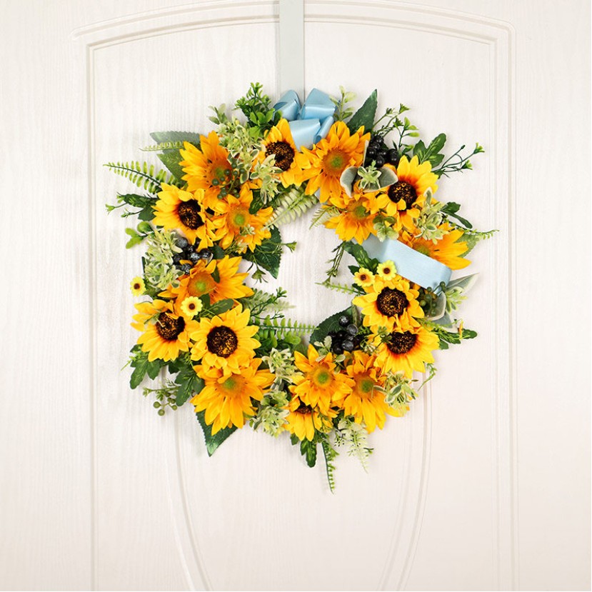 Woven Vine and Silk Sunflower Hanging Wreath