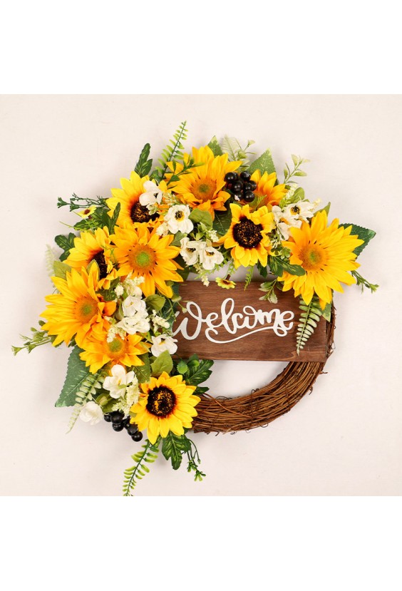 Woven Vine and Silk Sunflower Hanging Wreath