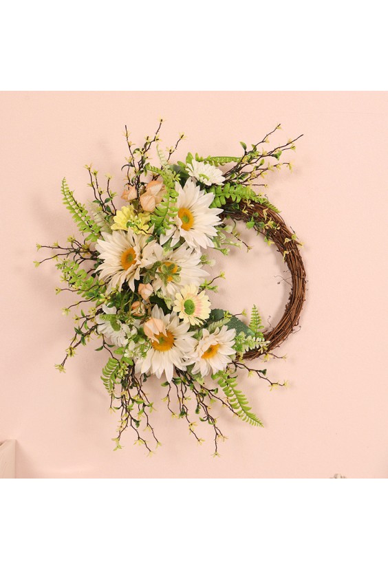 Woven Vine and Silk Sunflower Hanging Wreath