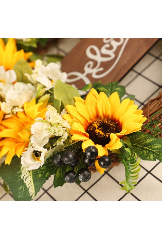 Woven Vine and Silk Sunflower Hanging Wreath